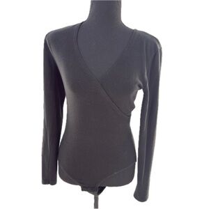 MADEWELL Wrap Full-Coverage Bodysuit Deep V-Neck Black Size Medium